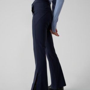 ATHLETA STELLAR FLARE TROUSERS MID RISE stretch microfiber pants ZIP HEM  sz 0